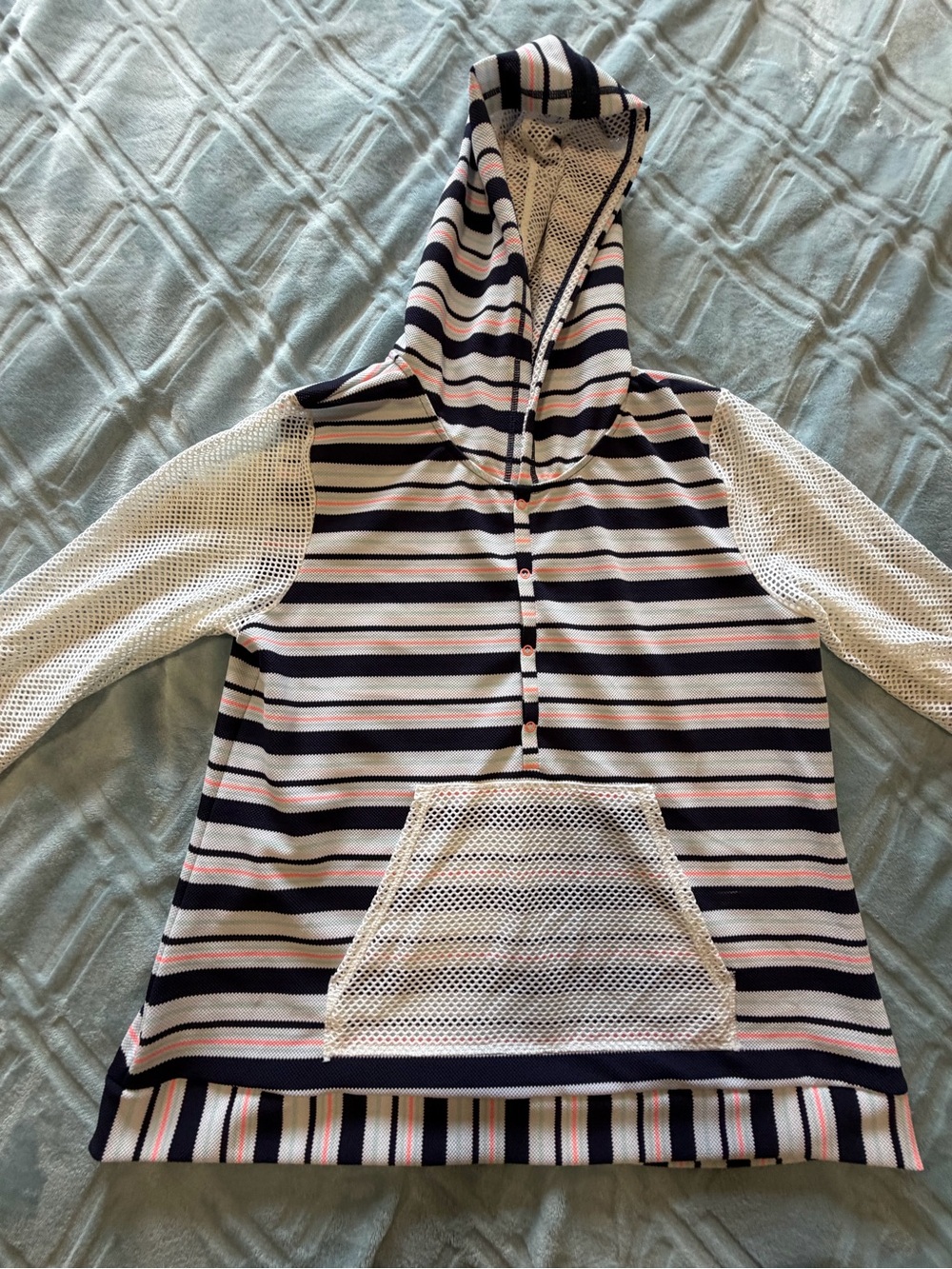 Anne Cole Striped Hooded One-Piece in Navy, White & Pink NWOT